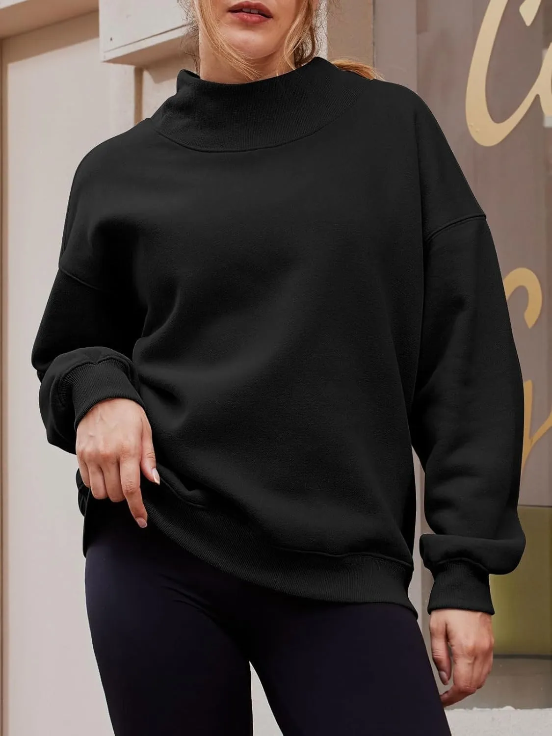 Oversized Mock Neck Turtleneck Sweatshirt Women Mockneck Crewneck Pullover Long Sleeve Hoodies Tops