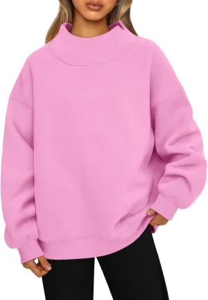 Oversized Mock Neck Turtleneck Sweatshirt Women Mockneck Crewneck Pullover Long Sleeve Hoodies Tops