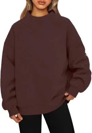 Oversized Mock Neck Turtleneck Sweatshirt Women Mockneck Crewneck Pullover Long Sleeve Hoodies Tops