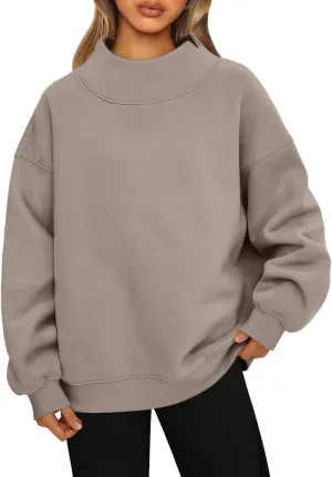 Oversized Mock Neck Turtleneck Sweatshirt Women Mockneck Crewneck Pullover Long Sleeve Hoodies Tops