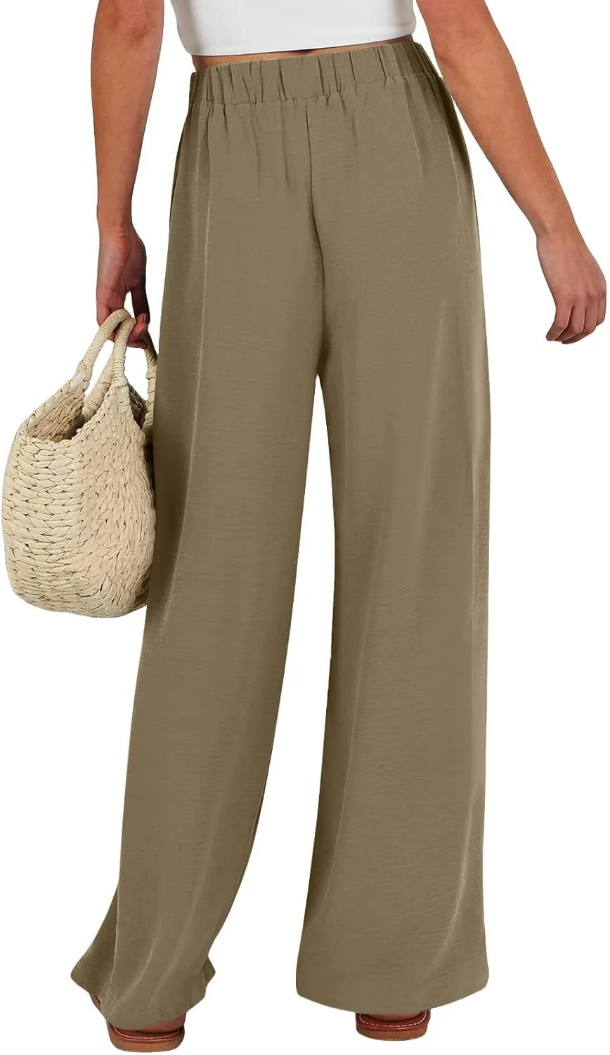 Palazzo Pants for Women Casual Tie High Waist Baggy Flowy Pants Beach Boho Business Dressy Lounge Slacks with Pockets