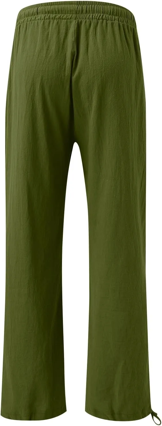 Pants for Women Cotton Linen Casual Summer 2025 Straight Leg Loose Drawstring Elastic Waist Cropped Trouser Plus Size