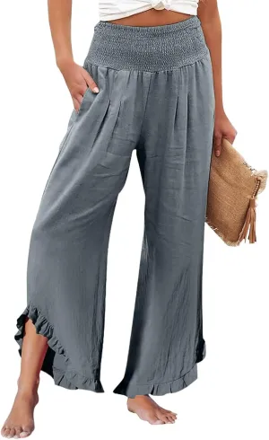Pants for Women, Cotton Linen Straight Leg Wide Pants High Waisted Summer