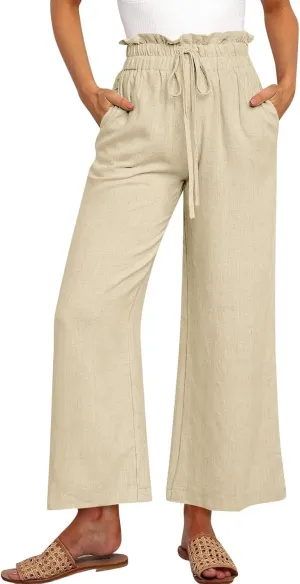 Pants for Women, Pants Cotton Linen Straight Leg Wide High Waisted Summer