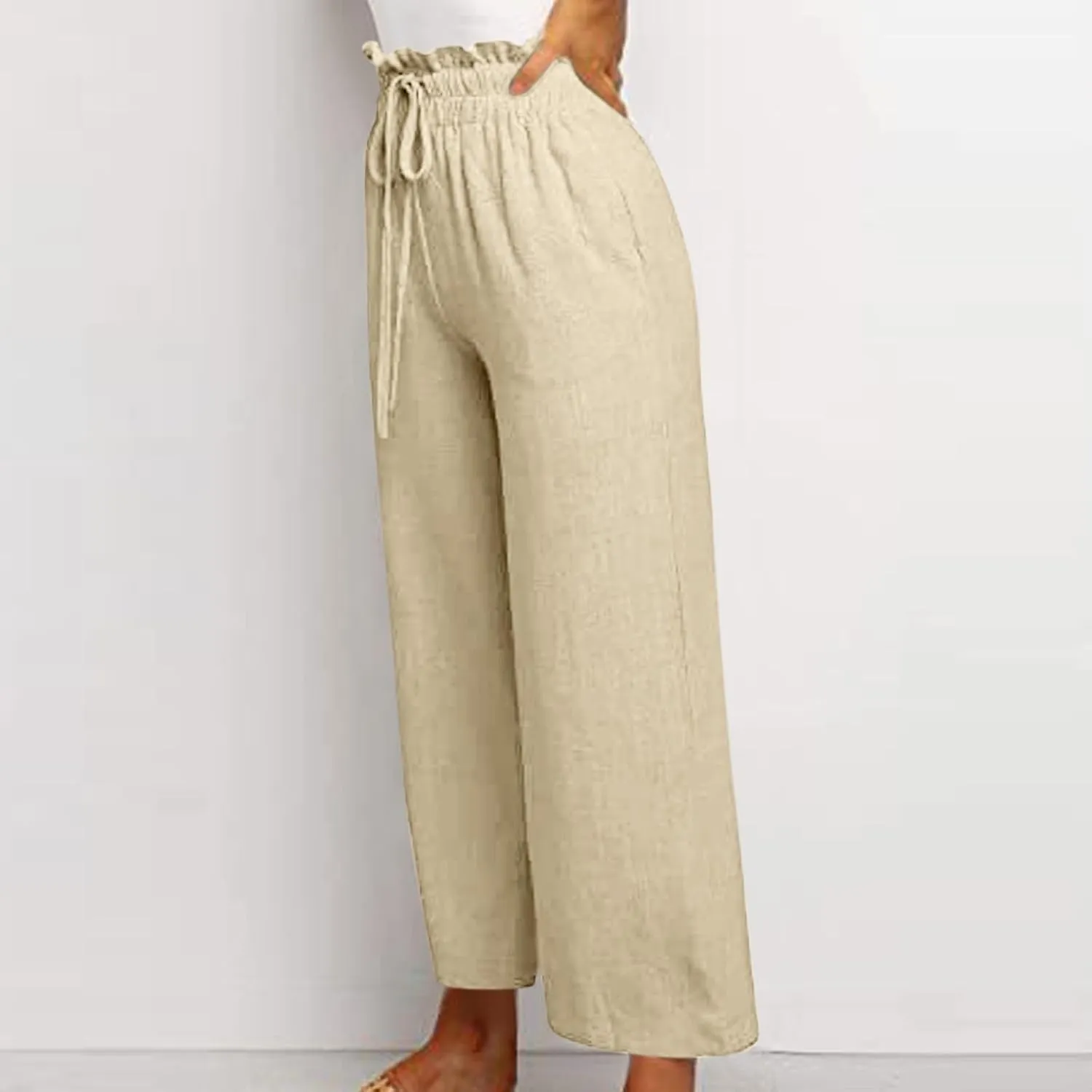 Pants for Women, Pants Cotton Linen Straight Leg Wide High Waisted Summer