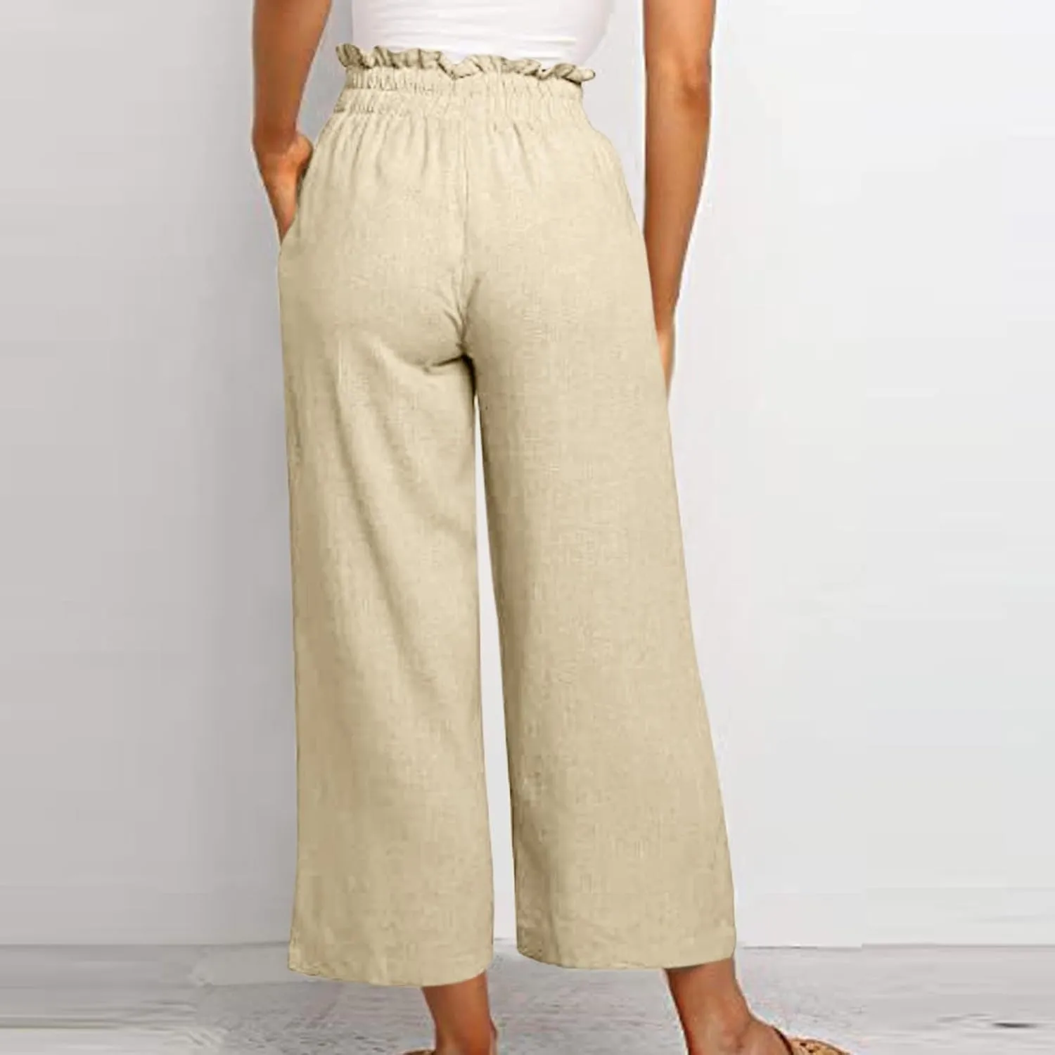 Pants for Women, Pants Cotton Linen Straight Leg Wide High Waisted Summer