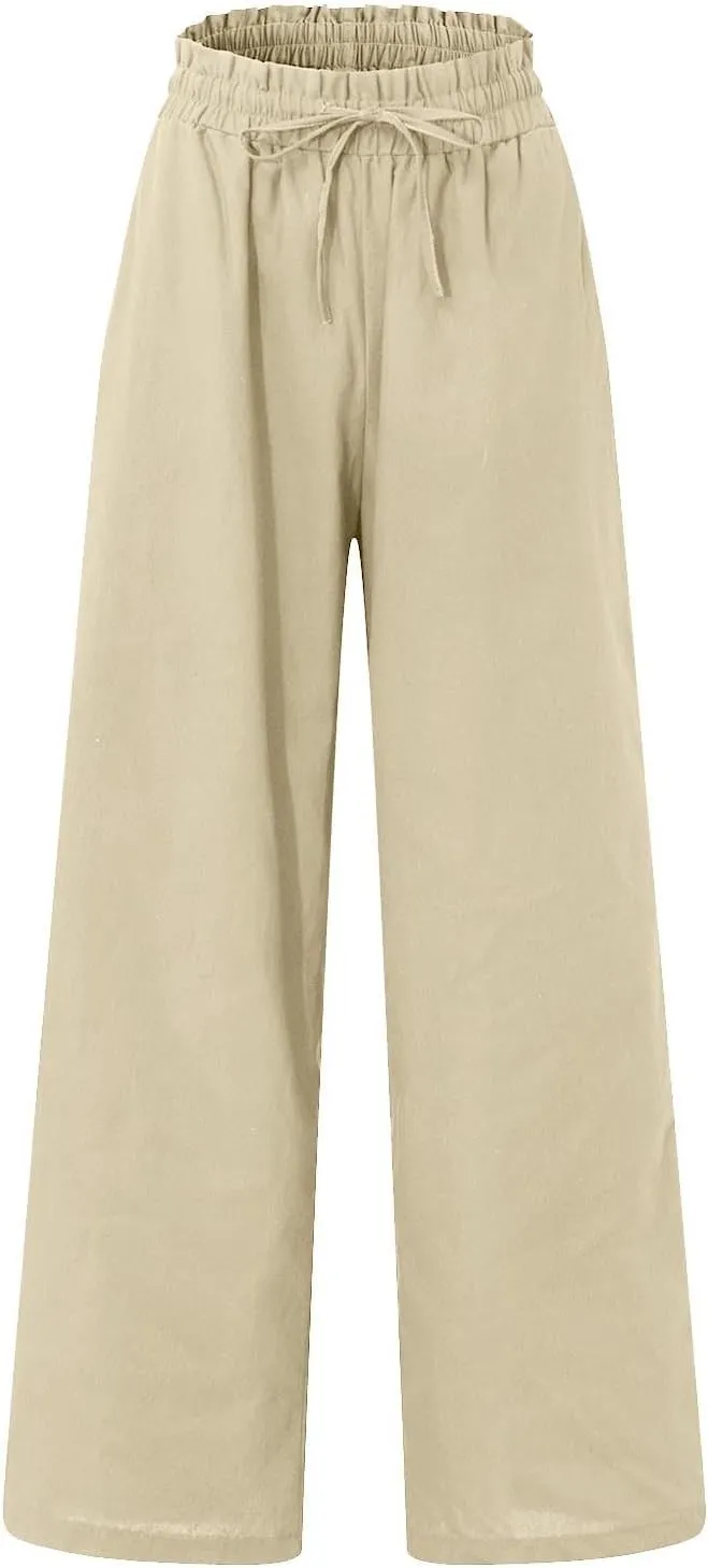 Pants for Women, Pants Cotton Linen Straight Leg Wide High Waisted Summer