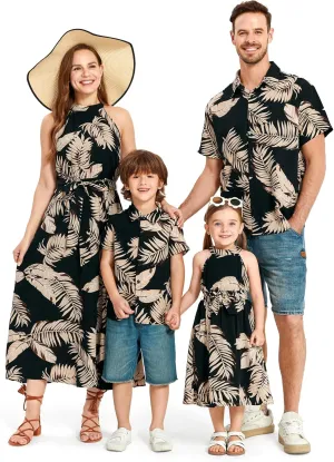 PATPAT Family Hawaiian Matching Outfits Mommy and Me Outfits Caribbean Vacation Summer Tropical Halter Sundresses and Shirts