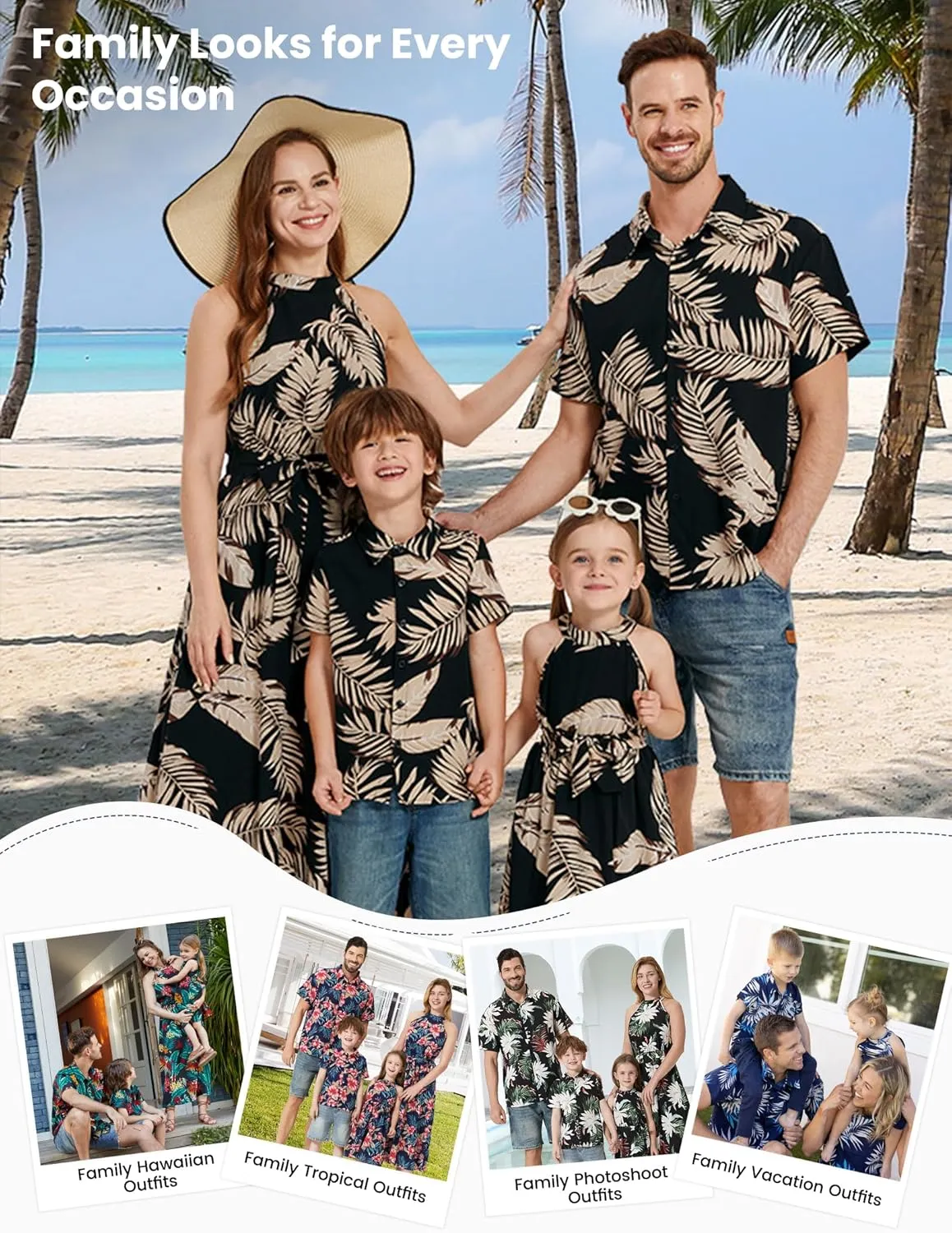 PATPAT Family Hawaiian Matching Outfits Mommy and Me Outfits Caribbean Vacation Summer Tropical Halter Sundresses and Shirts