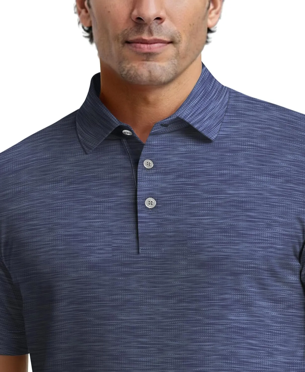 PGA TOUR Airflux Jaspe Cotton Short Sleeve Golf Performance Polo Shirt for Men, Moisture-Wicking, Sun Protection