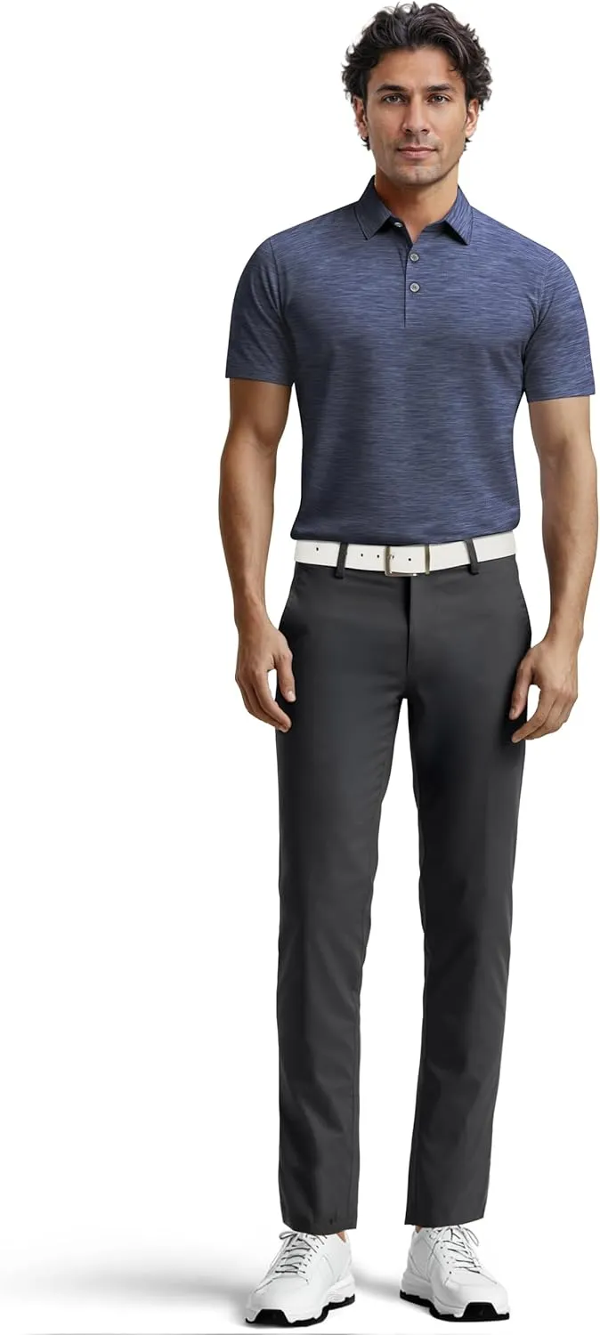 PGA TOUR Airflux Jaspe Cotton Short Sleeve Golf Performance Polo Shirt for Men, Moisture-Wicking, Sun Protection