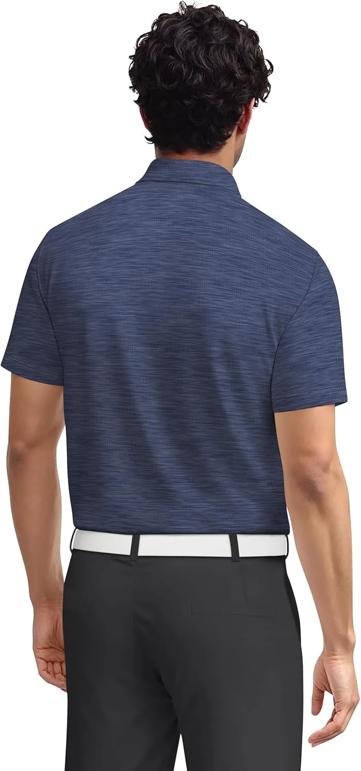 PGA TOUR Airflux Jaspe Cotton Short Sleeve Golf Performance Polo Shirt for Men, Moisture-Wicking, Sun Protection