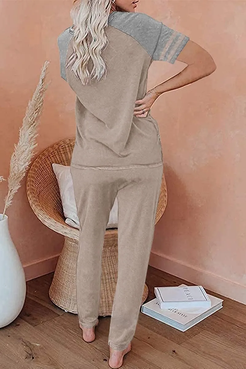 PRETTYGARDEN Women Summer Two Piece Outfits Striped Short Sleeve Pullover and Long Pants Tracksuit Travel Pajama Lounge Set