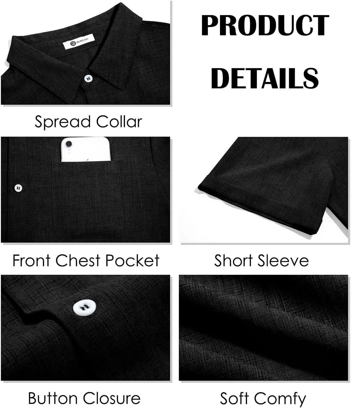 Runcati Mens Button Down Linen Shirt Short Sleeve Casual Summer Beach Wedding Tops