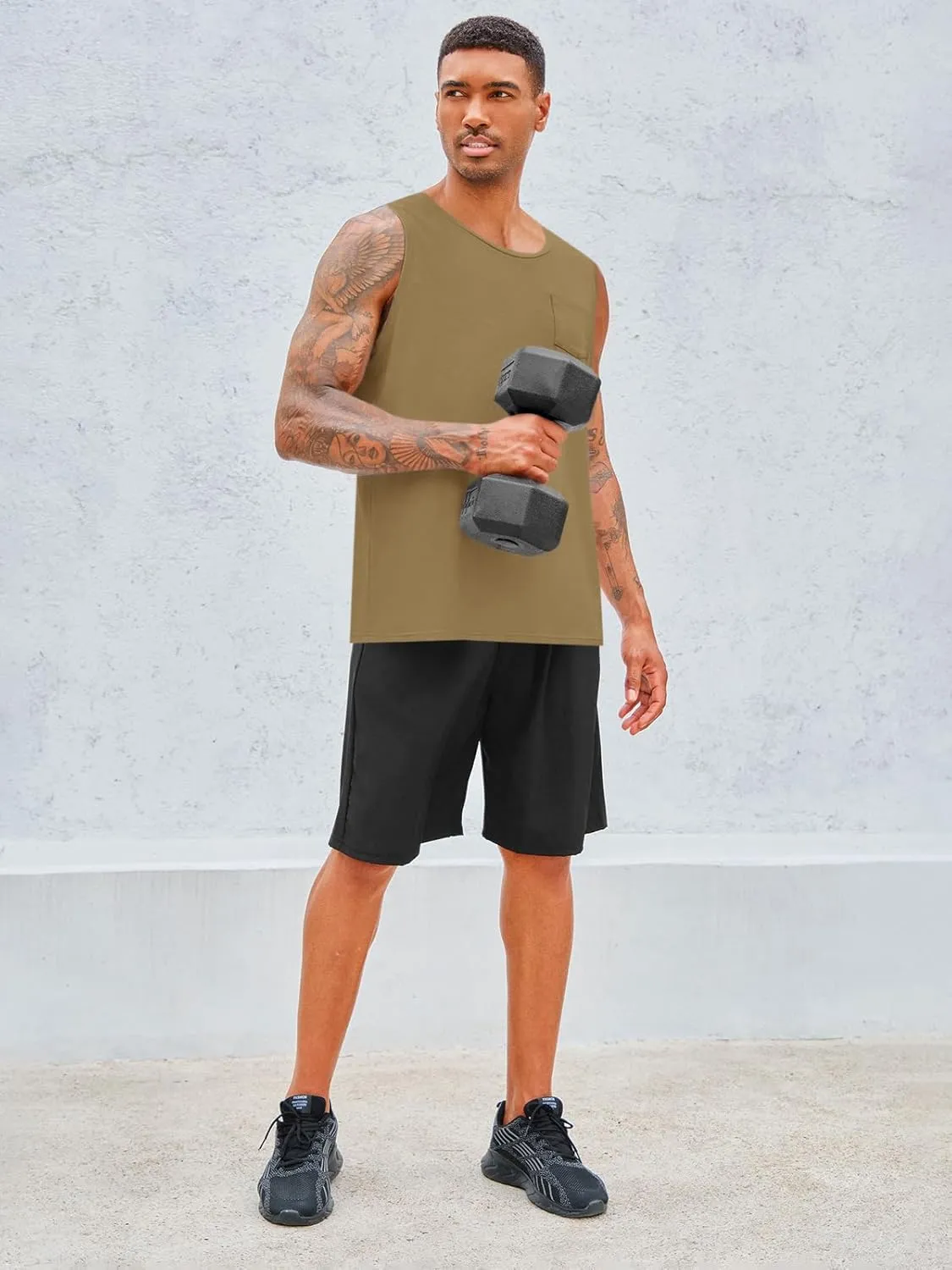 Runcati Men's Sleeveless Tank Tops Crewneck Workout Gym Cotton Muscle Pocket T Shirt