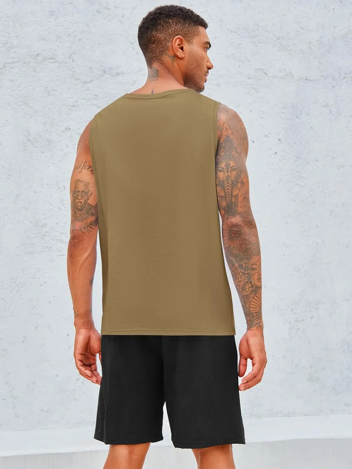 Runcati Men's Sleeveless Tank Tops Crewneck Workout Gym Cotton Muscle Pocket T Shirt