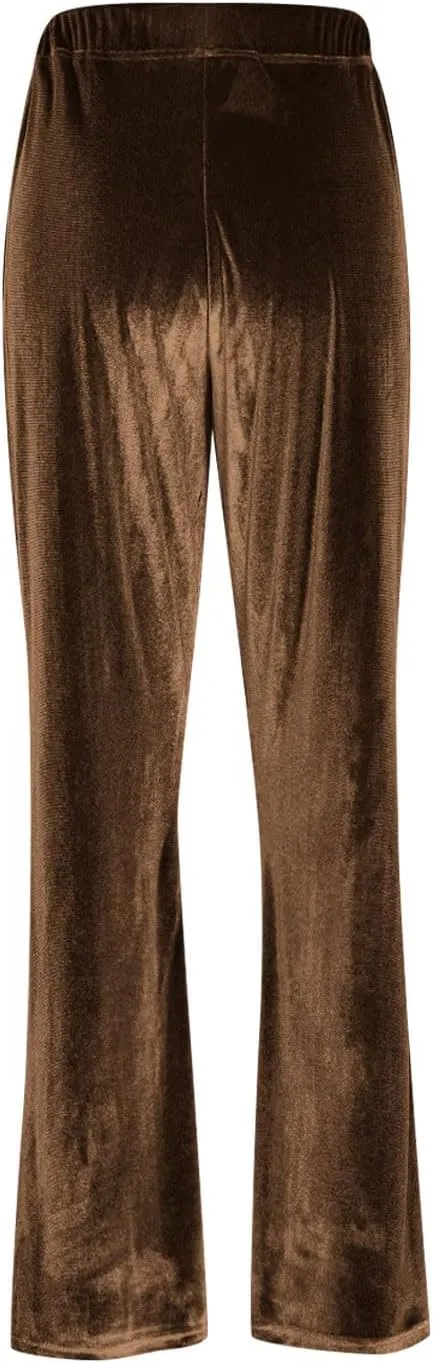 Ruziyoog Velvet Pants for Women Drawstring High Waist Wide Leg Casual Lounge Pant Loose Flowy Trousers with Pockets