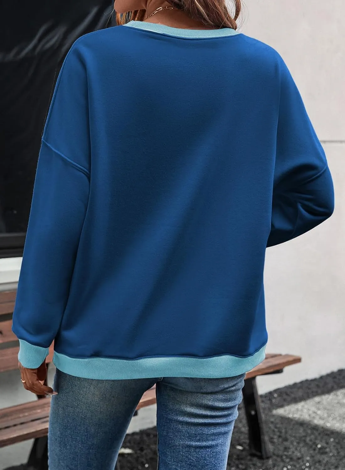 Samefar Women's Sweatshirts Oversized Color Block Crew Neck Long Sleeve Tops Casual Lightweight Pullover Shirts Y2K Clothes