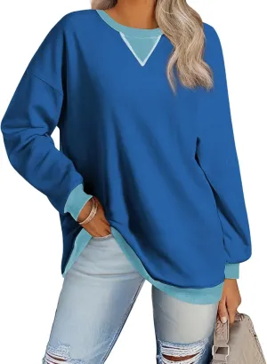 Samefar Women's Sweatshirts Oversized Color Block Crew Neck Long Sleeve Tops Casual Lightweight Pullover Shirts Y2K Clothes