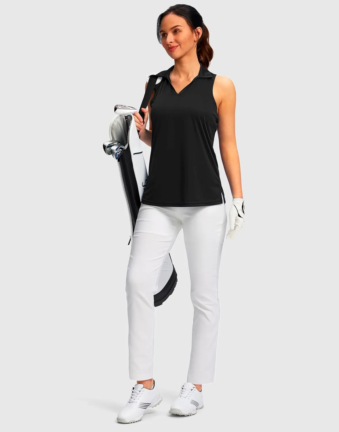 SANTINY Womens Sleeveless Golf Shirt Racerback V Neck Tank Tops Quick Dry Tennis Collared Polo Shirts for Women