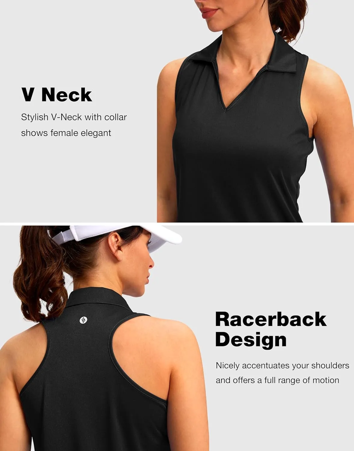 SANTINY Womens Sleeveless Golf Shirt Racerback V Neck Tank Tops Quick Dry Tennis Collared Polo Shirts for Women