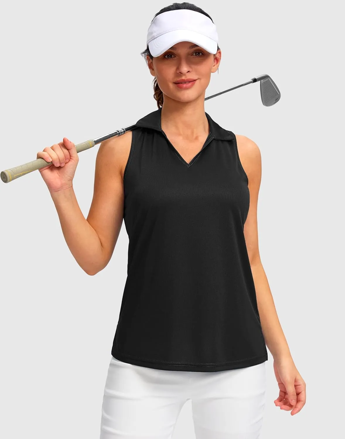 SANTINY Womens Sleeveless Golf Shirt Racerback V Neck Tank Tops Quick Dry Tennis Collared Polo Shirts for Women