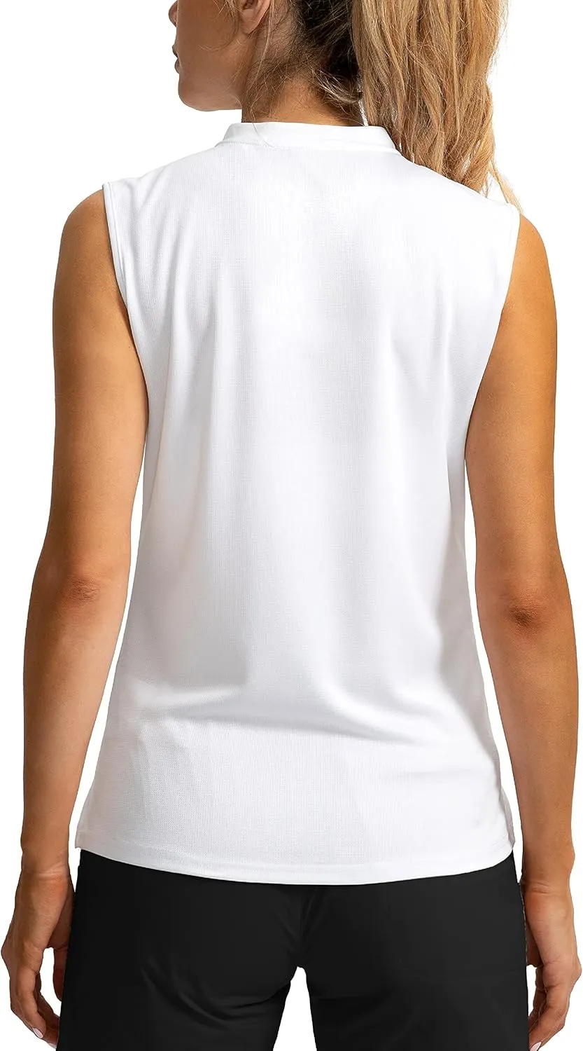 SANTINY Women's Sleeveless Golf Shirt Zip Up Tennis Lightweight Quick Dry Tank Tops Polo Shirts for Women
