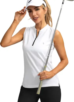 SANTINY Women's Sleeveless Golf Shirt Zip Up Tennis Lightweight Quick Dry Tank Tops Polo Shirts for Women