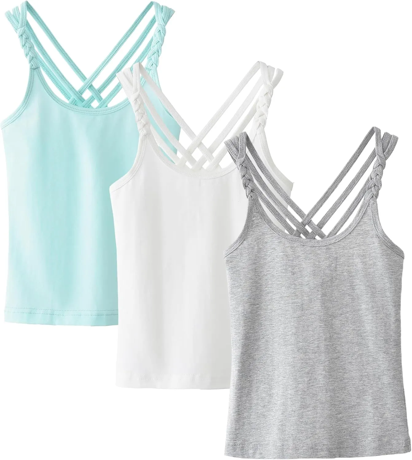 SEAUR 3 Pieces Girls Dance Tank Tops Twist Sleeve Racerback Camisole Ballet Undershirts Cotton Crop Top