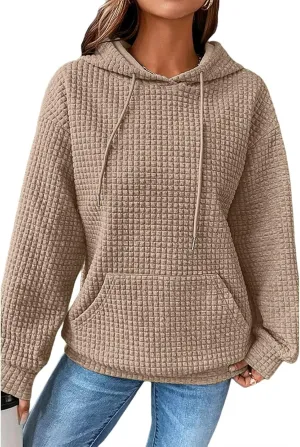 SELINK Hoodies For Women Casual Pullover Waffle Long Sleeve Drawstring Hooded Sweatshirt with Pocket