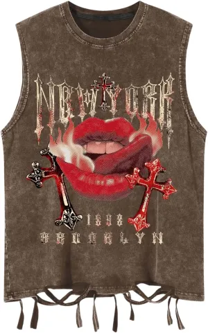 SOLY HUX Men's Summer Gothic Tank Top Graphic Print Distressed Sleeveless Shirts Vintage Hip-hop Vest