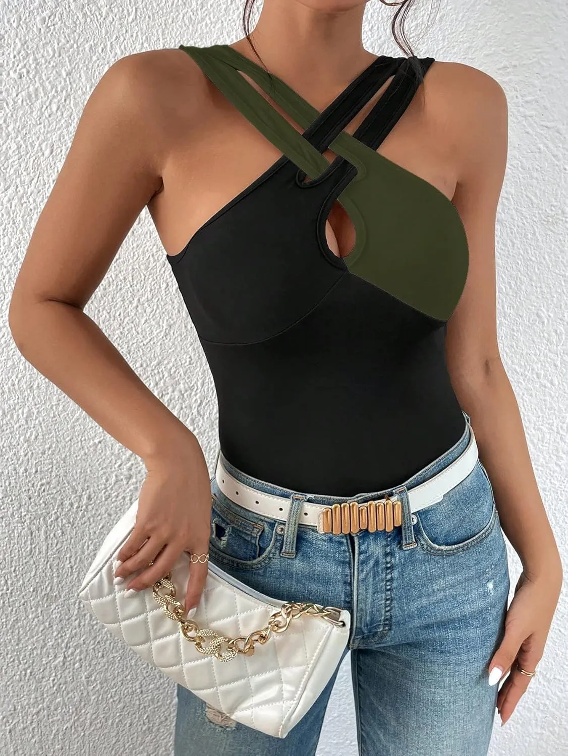 SOLY HUX Women's Color Block Criss Cross Front Cut Out Cami Tops Sleeveless Summer Camisole