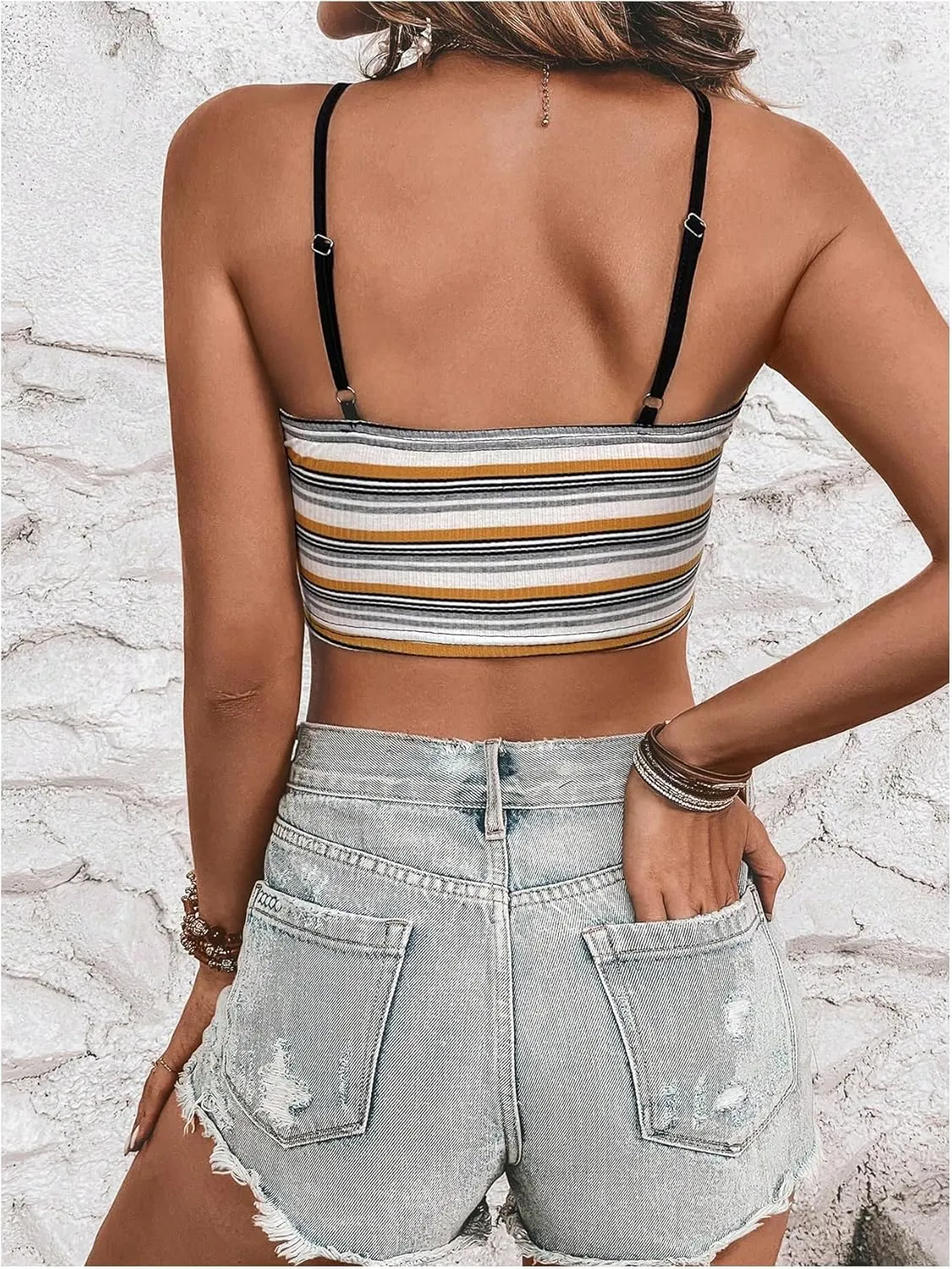 SOLY HUX Women's Striped Cami Crop Tops Spaghetti Strap Scoop Neck Casual Summer Camisole