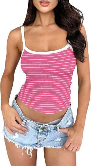 SOLY HUX Women's Striped Print Camisole Sleeveless Tight Fitted Crop Cami Tops Streetwear