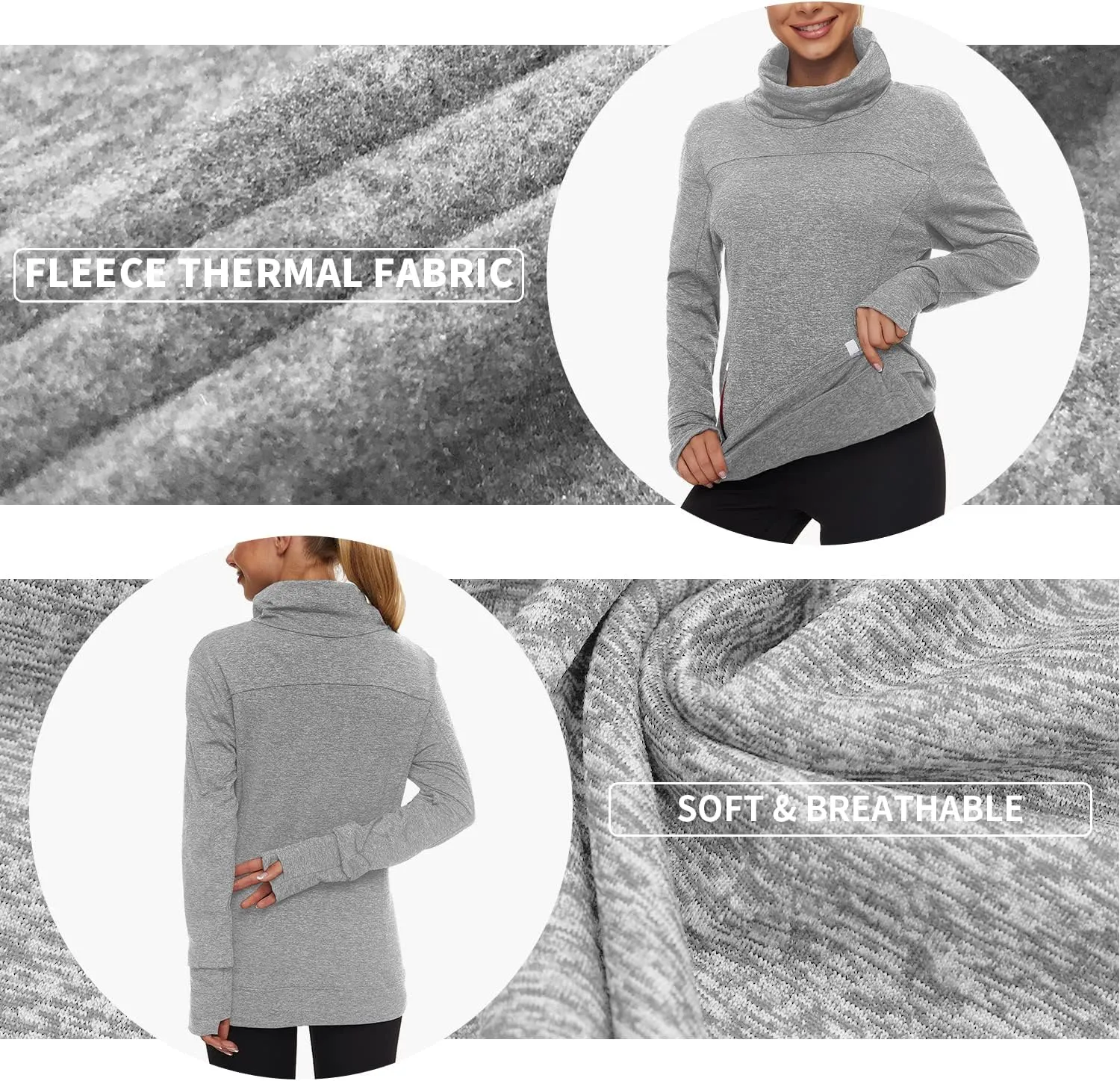 Soneven Women's Running Fleece Sweatshirts Cowl Neck Pullover Long sleeve Shirt with Thumb Holes and Neck Gaiter Face Mask