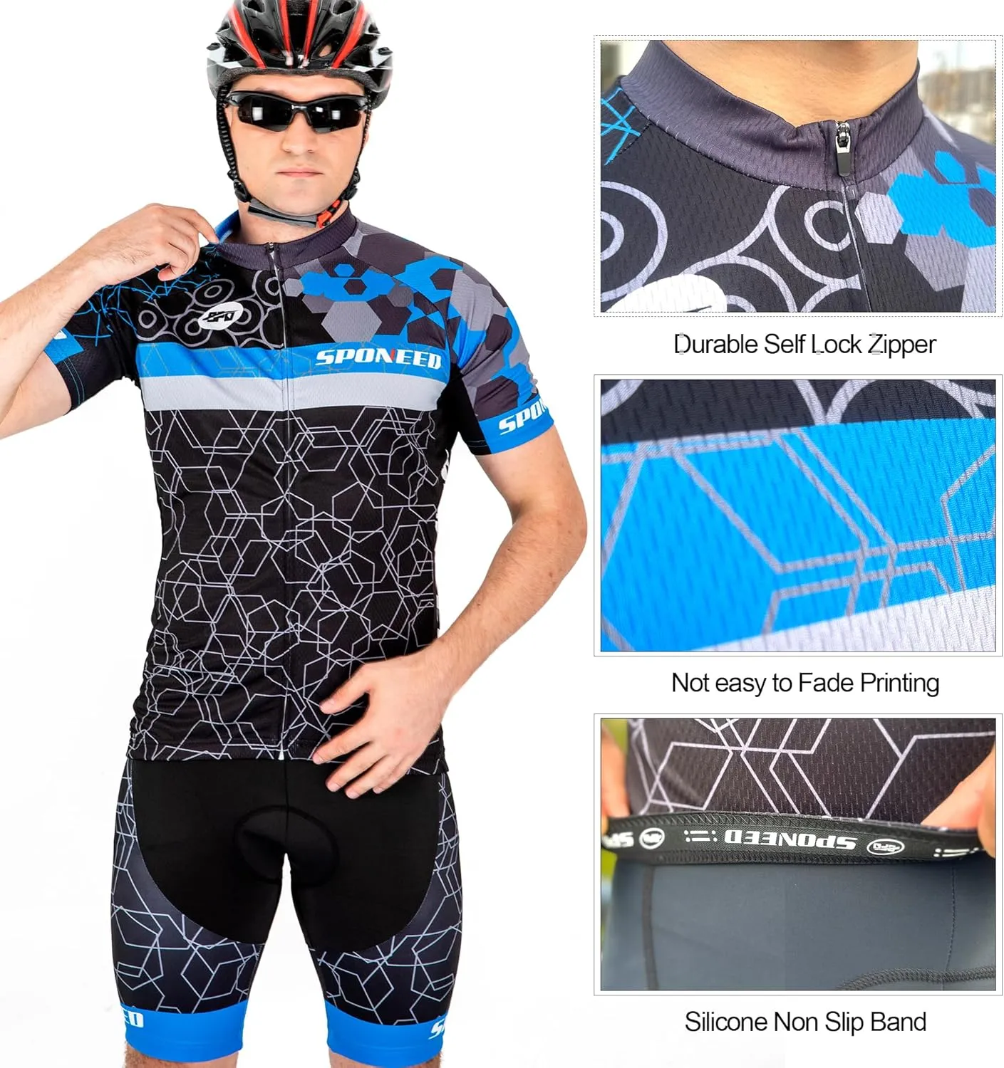sponeed Men's Cycling Jerseys Tops Biking Shirts Short Sleeve Bike Clothing Full Zipper Bicycle Jacket with Pockets