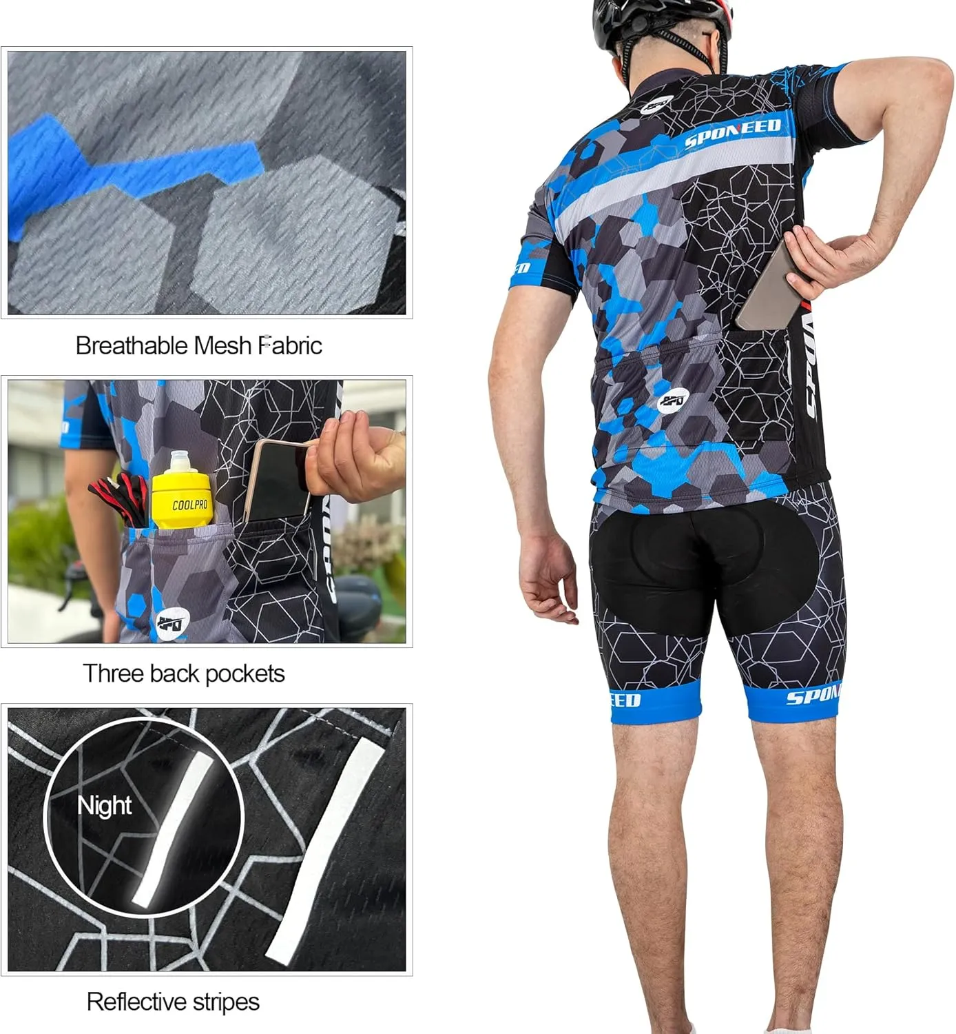 sponeed Men's Cycling Jerseys Tops Biking Shirts Short Sleeve Bike Clothing Full Zipper Bicycle Jacket with Pockets