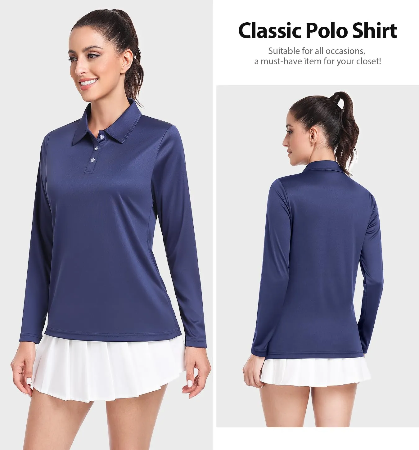 Star Vibe Long Sleeve Polo Shirts for Women Moisture Wicking Golf Shirt Quick Dry UPF 50  Sun Tennis Athletic Tops 3 Pack