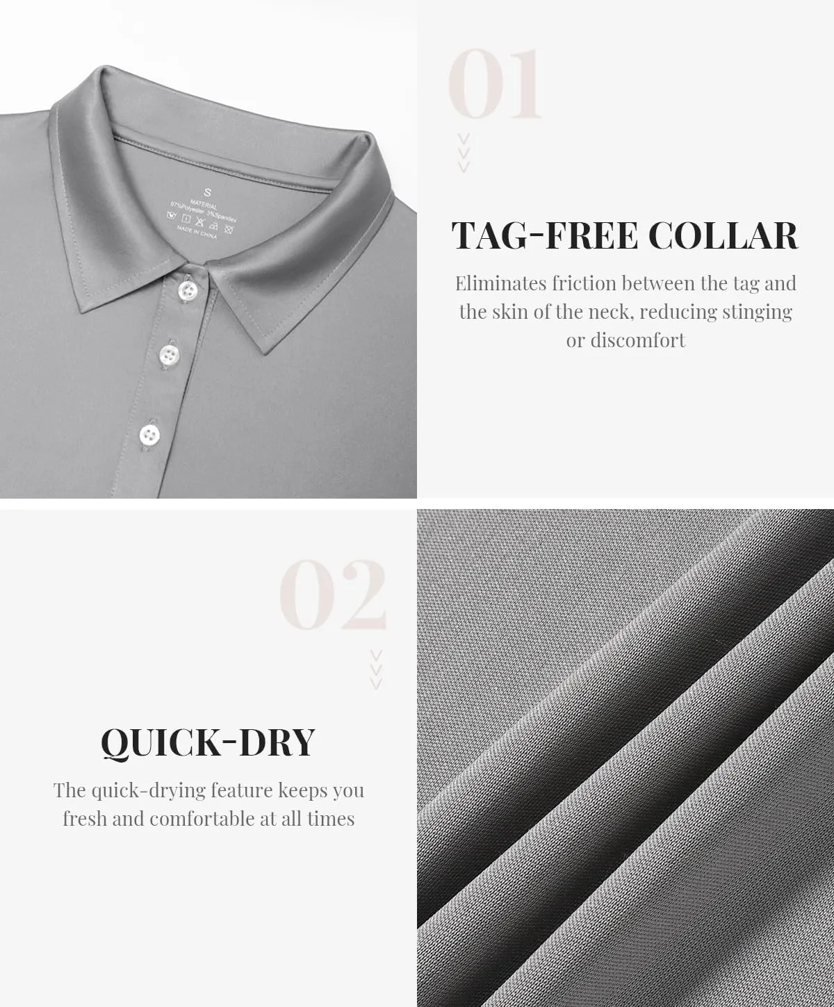 Star Vibe Long Sleeve Polo Shirts for Women Moisture Wicking Golf Shirt Quick Dry UPF 50  Sun Tennis Athletic Tops 3 Pack