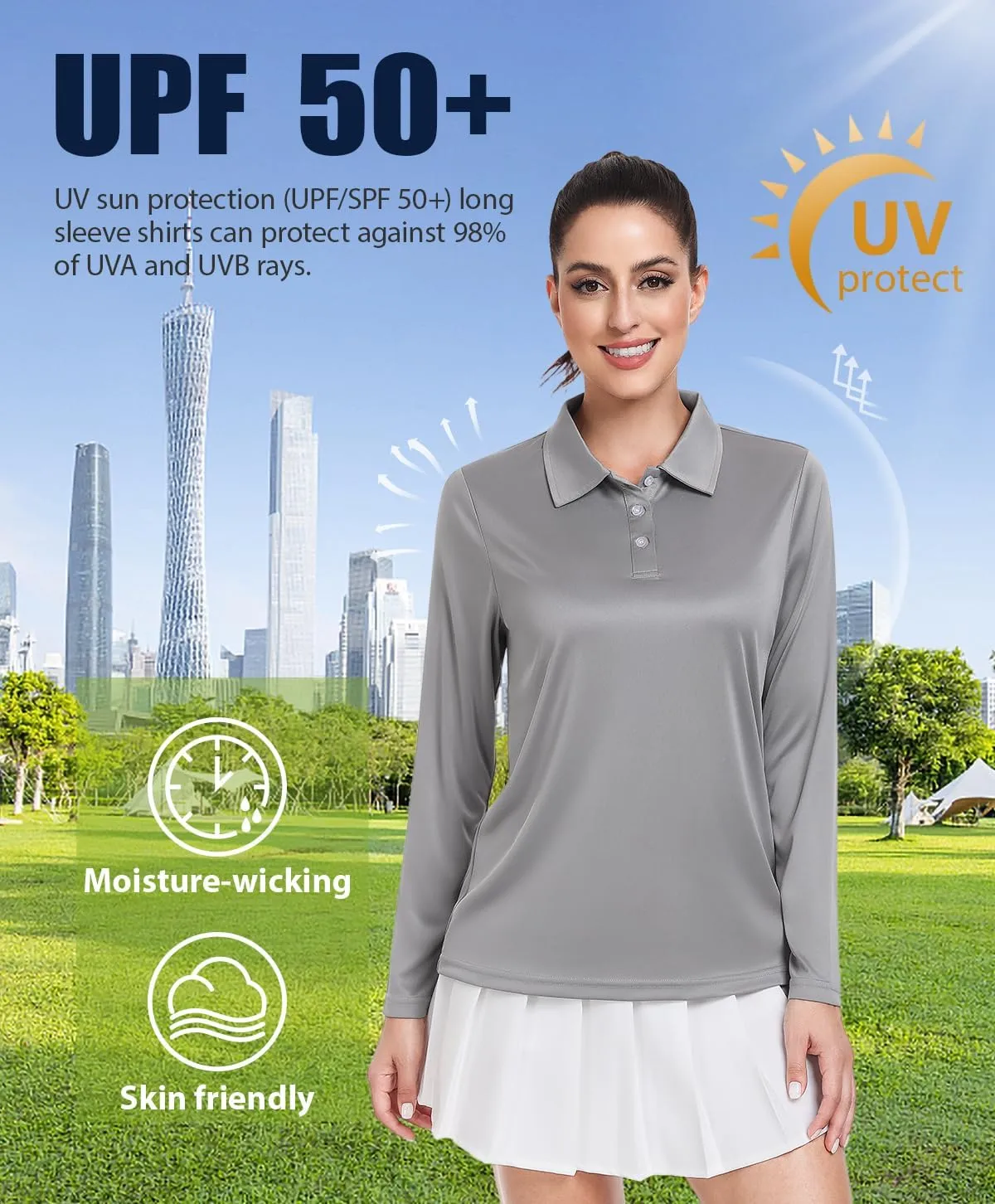 Star Vibe Long Sleeve Polo Shirts for Women Moisture Wicking Golf Shirt Quick Dry UPF 50  Sun Tennis Athletic Tops 3 Pack