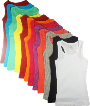 Studio 3 12 Pieces Pack Women's Ribbed 100% Cotton Tank Tops-Assorted Color