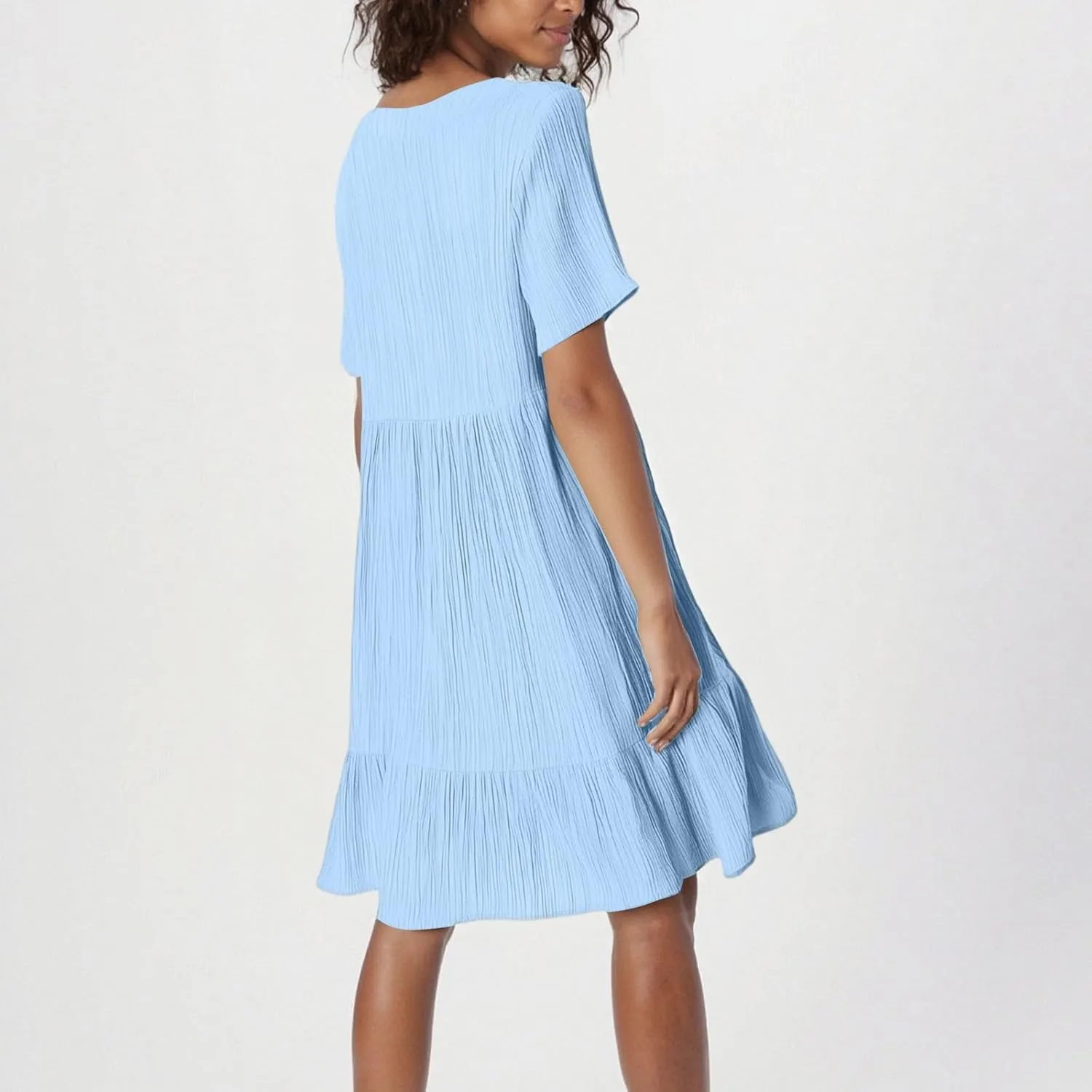 Summer Dresses for Women 2025 Loose V Neck Short Sleeve T Shirt Dress Casual Flowy Ruffle Tiered Layered A-Line Dress