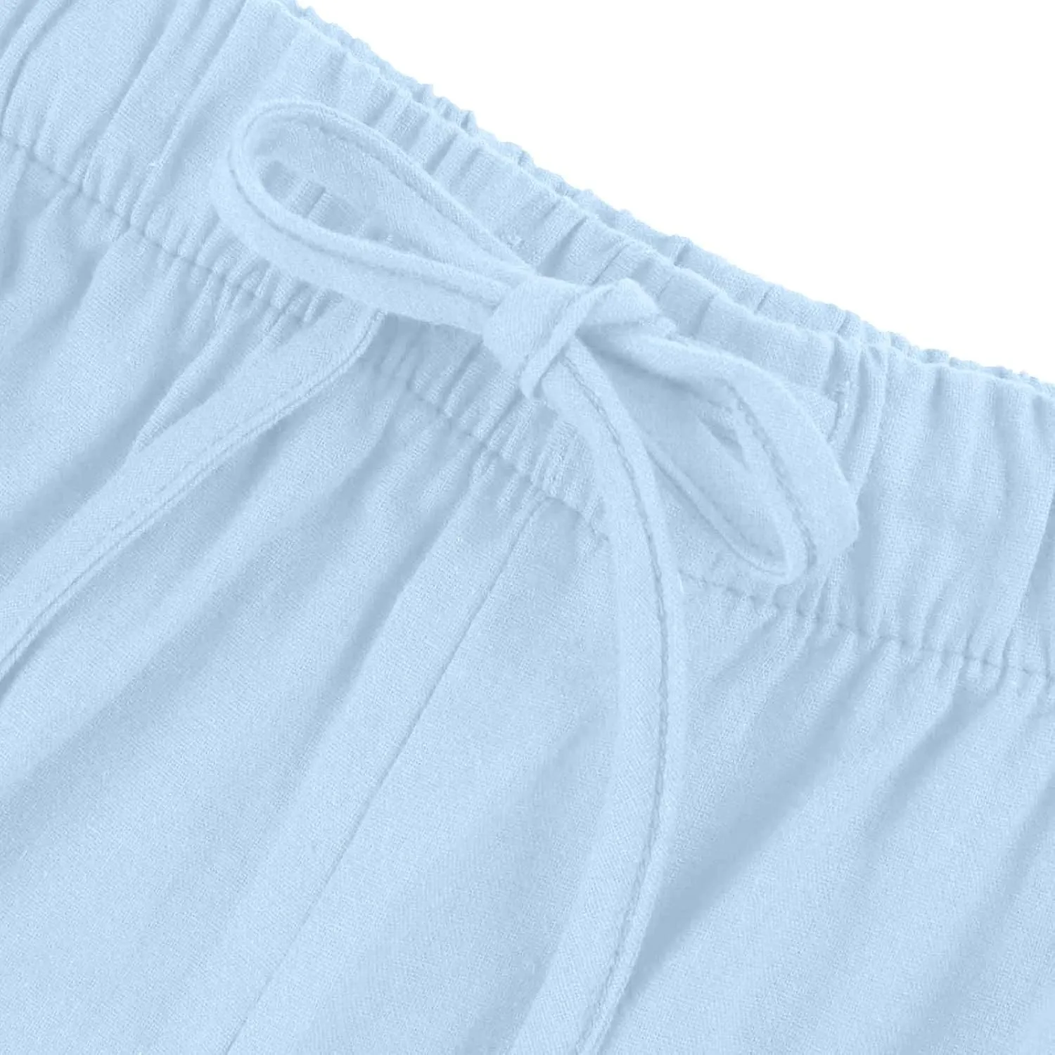 Summer Linen Pants Women Casual Drawstring Elastic Waist Palazzo Pants Flowy Boho Wide Leg Beach Trousers with Pockets