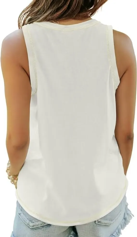 Summer Tank Tops for Women Casual Deep V Neck, Loose Fit Flowy Shirt