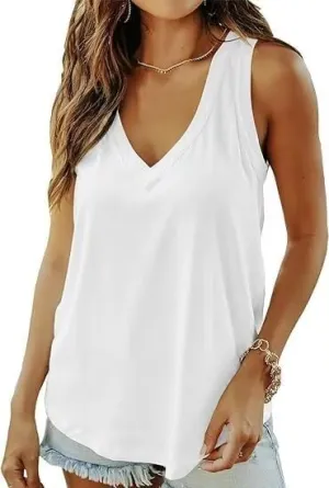 Summer Tank Tops for Women Casual Deep V Neck, Loose Fit Flowy Shirt