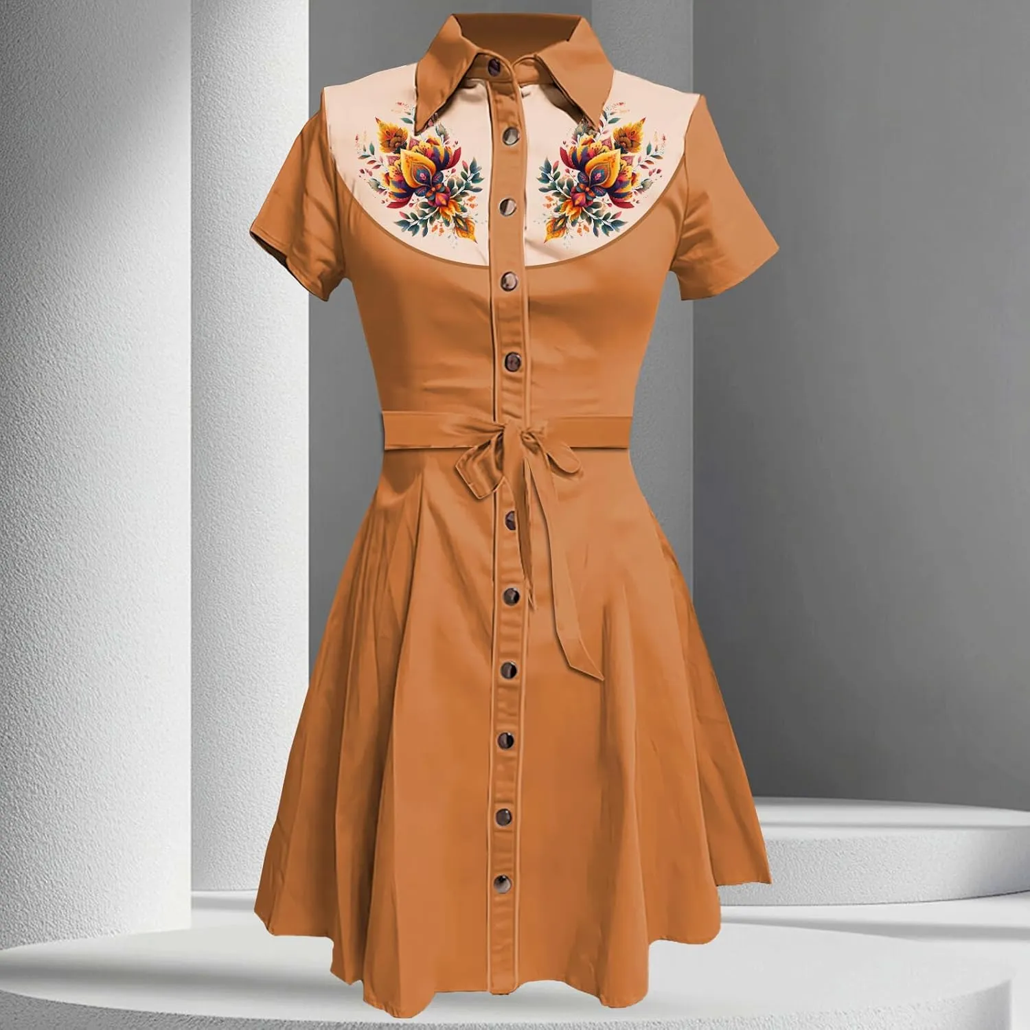 Summer Vintage Western Midi Dresses for Women 2025 Button Down Bodycon Retro Floral Printed Shirts Dress