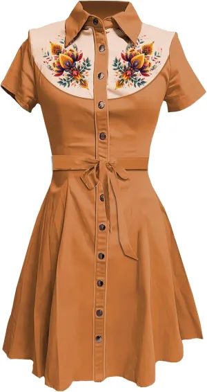 Summer Vintage Western Midi Dresses for Women 2025 Button Down Bodycon Retro Floral Printed Shirts Dress