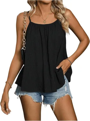 SweatyRocks Women's Summer Tank Top Spaghetti Strap Pleated Camisole Sleeveless Loose Cami Tops