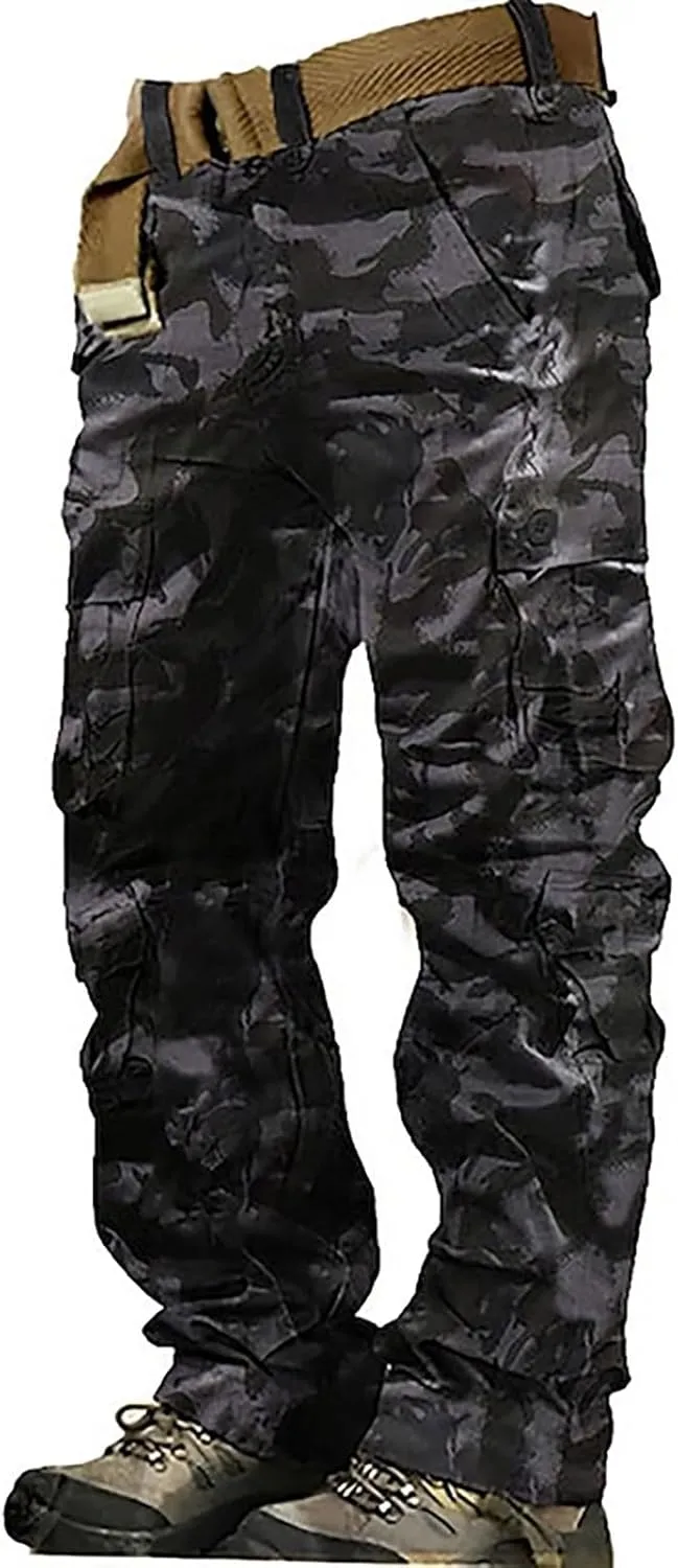 Tactical Cargo Pants for Men Military Wild Camo Trousers with Six Pocket Loose Leg Lightweight Pants