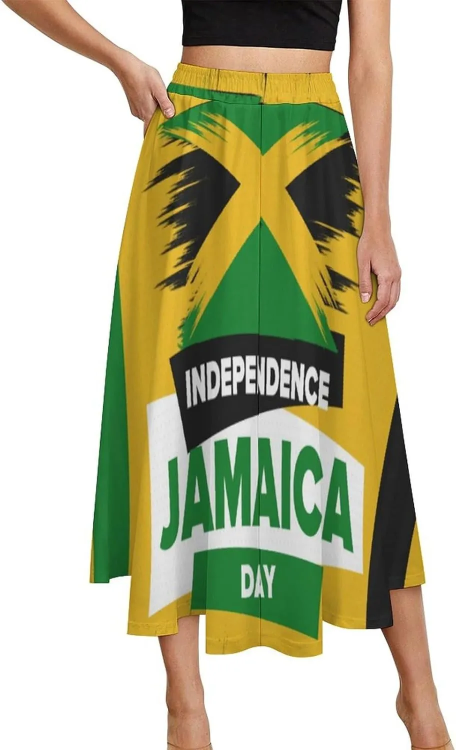 TAIZIYEAH Jamaica Flag Women's Summer High Waisted A Line Party Half Length Skirt
